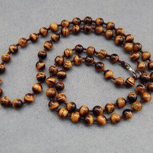 Tiger Eye Necklace,Hand Knotted Necklace,8mm Tiger Eye Stone Beads Knot Necklace